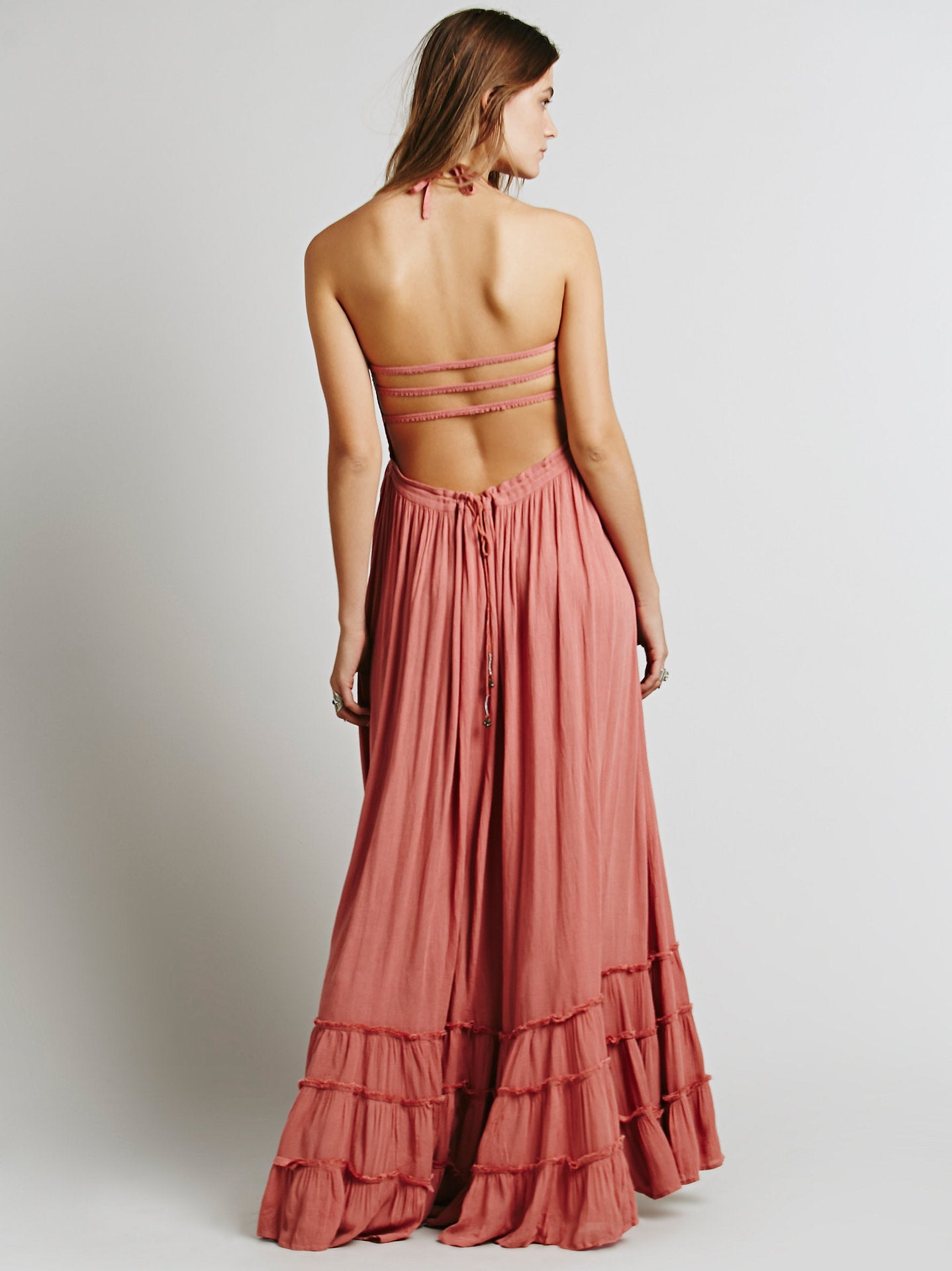 Damen Maxikleid Luftig Rüschenrock Hochgeschnitten