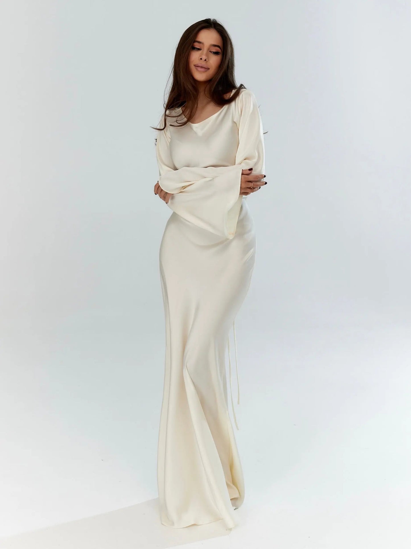 Damen Abendkleid Maxikleid Figurbetont Lange Ärmel Schwarz - Norvielle
