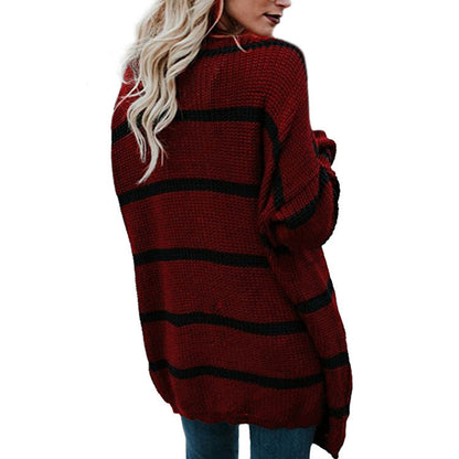 Damen Grobstrickpullover Lässige Streifenmuster Norvielle