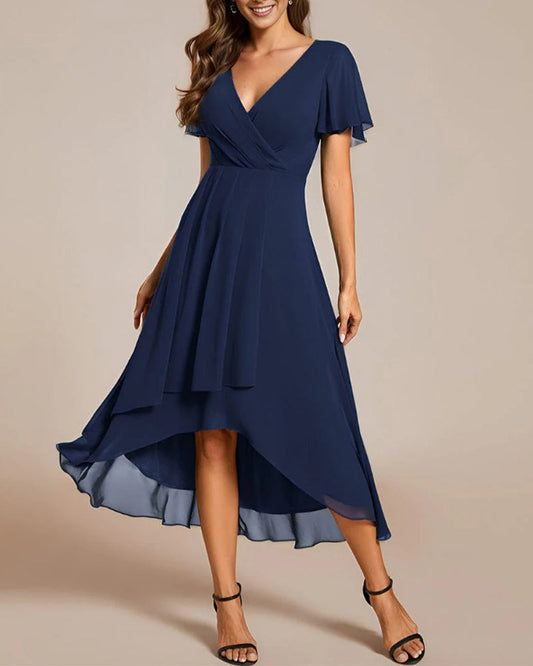 Norvielle Damenkleid V-Ausschnitt Rüschenärmel - Norvielle