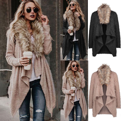 Damen Strickcardigan Flauschig Abnehmbarer Kunstfellkragen Norvielle - Norvielle