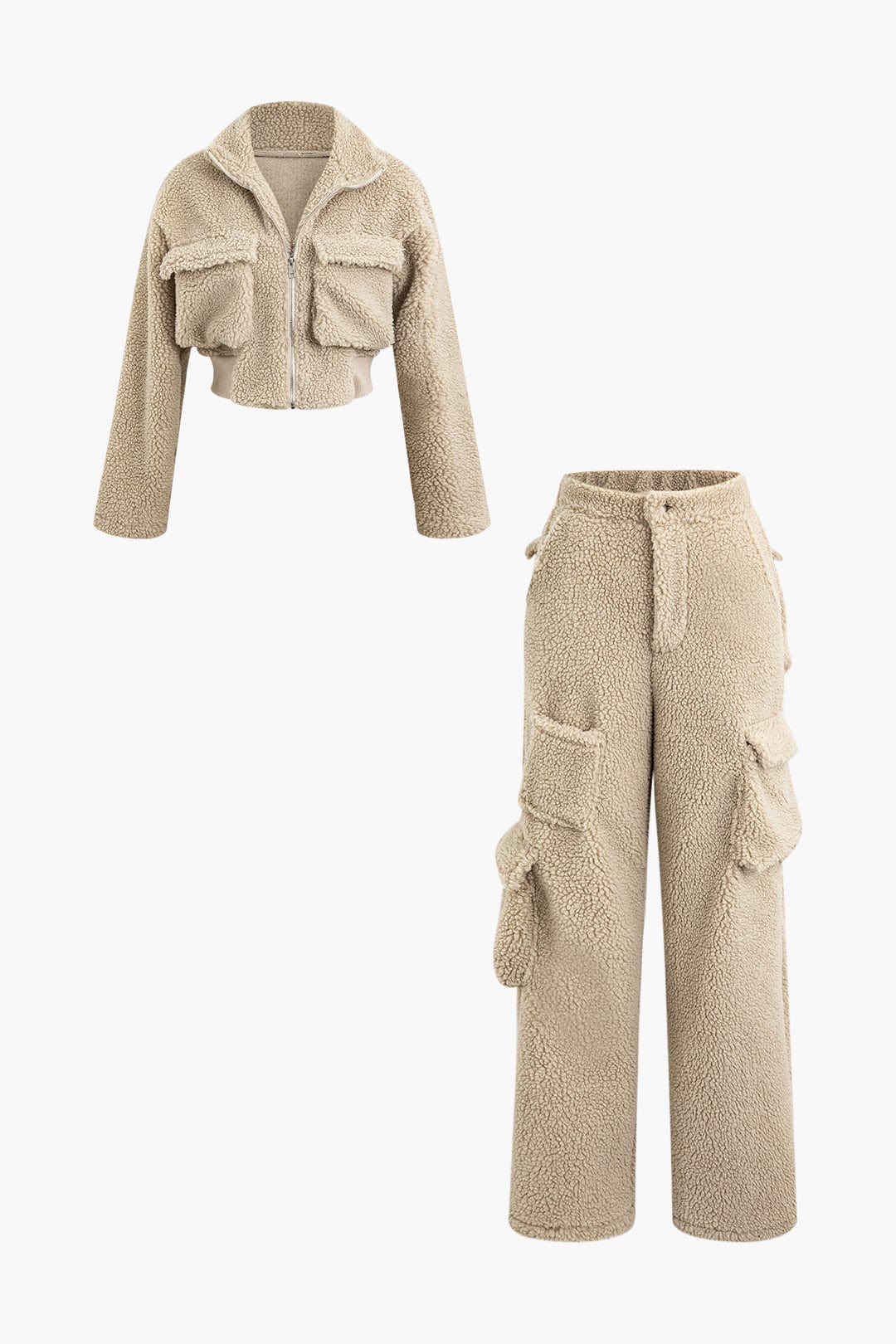 Misha Damen Teddy-Zweiteiler Cargohose Cropped-Jacke - Norvielle