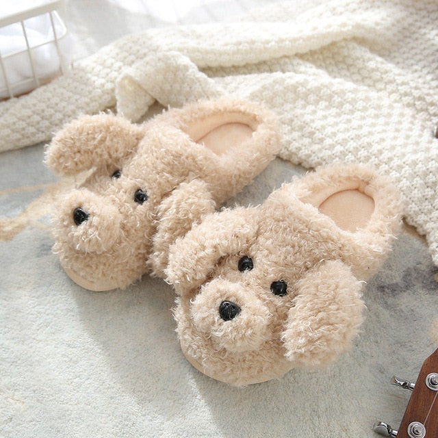 Flauschige Damen Tierpantoffeln Weich Beige