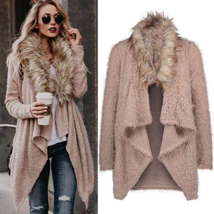 Damen Strickcardigan Flauschig Abnehmbarer Kunstfellkragen Norvielle