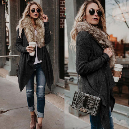 Damen Strickcardigan Flauschig Abnehmbarer Kunstfellkragen Norvielle