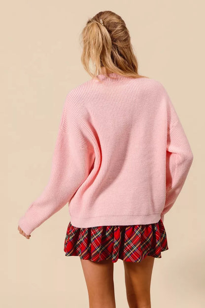 Damen Weihnachtspullover Rosa Glitzer Schriftzug