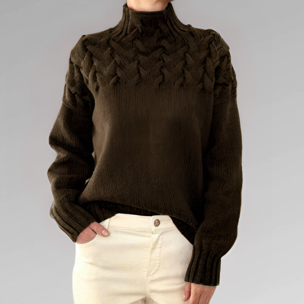 Norvielle Damen Rollkragenpullover Zopfmuster