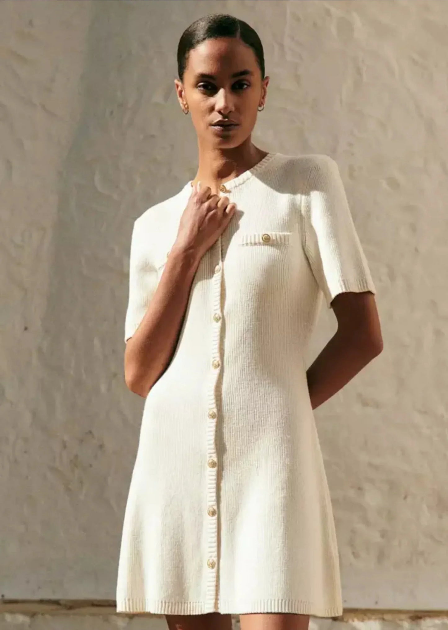 Damen Minikleid Kurzärmelig Knopfleiste Elegantes Design