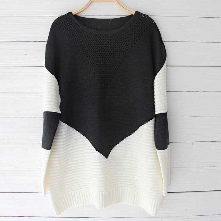 Damen Strickpullover Zickzackmuster Strukturierte Ärmel