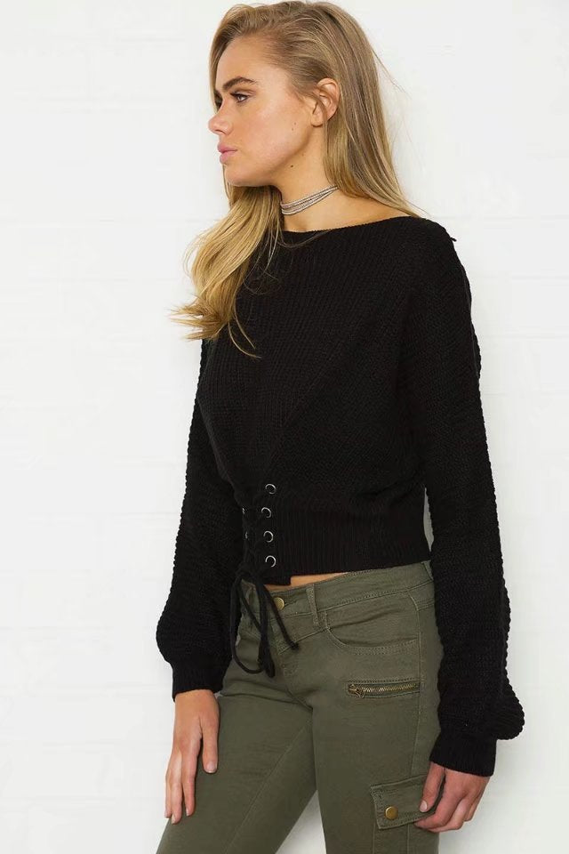 Damen Strickpullover mit Schnürdesign Norvielle