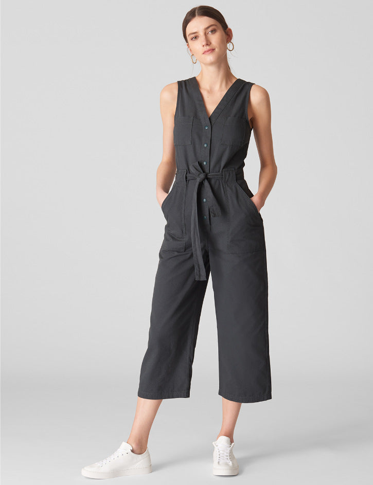 Damen Jumpsuit Breite Beine Taillengürtel Norvielle - Norvielle