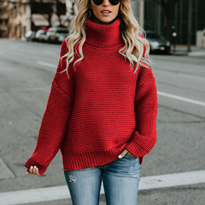 Damen Grobstrickpullover Hoher Kragen Weite Passform