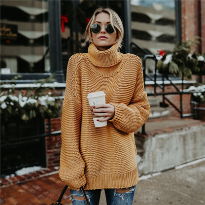 Damen Grobstrickpullover Norvielle Hoher Kragen Lässiger Schnitt