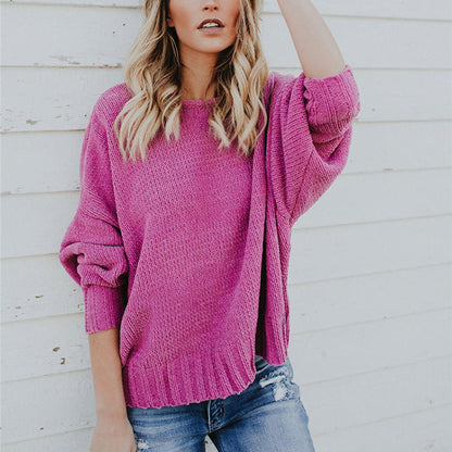 Damen Strickpullover Oversized Weite Ärmel Lässig Beige