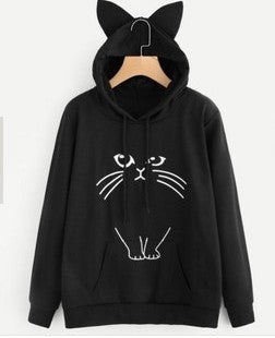 Damen Kapuzenpullover Katzenmotiv Ohrdetails Norvielle - Norvielle