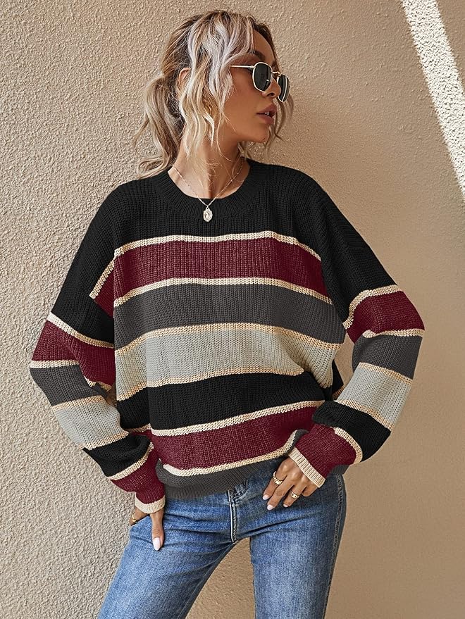 Serenelle Damen Oversize-Pullover Strick Weich Grau