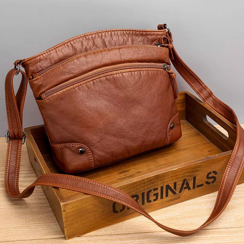 Elegante Damen Schultertasche Leder Braun - Norvielle