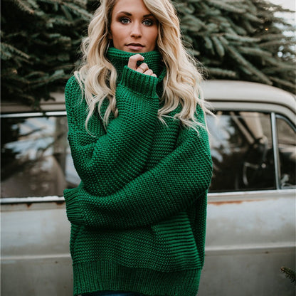 Damen Grobstrickpullover Hohem Rollkragen Extravagante