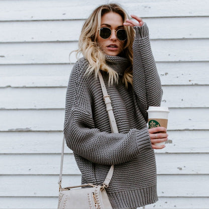 Damen Grobstrickpullover Norvielle Hoher Kragen Lässiger Schnitt