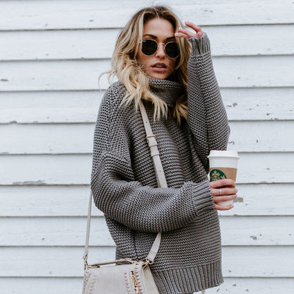 Damen Grobstrickpullover Norvielle Hoher Kragen Lässiger Schnitt