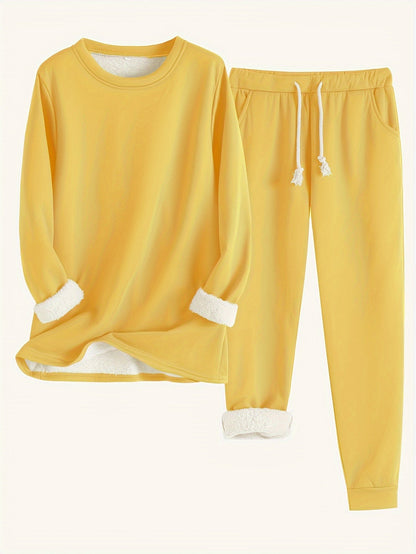 Damen Lounge-Set Fleece Warm Beige