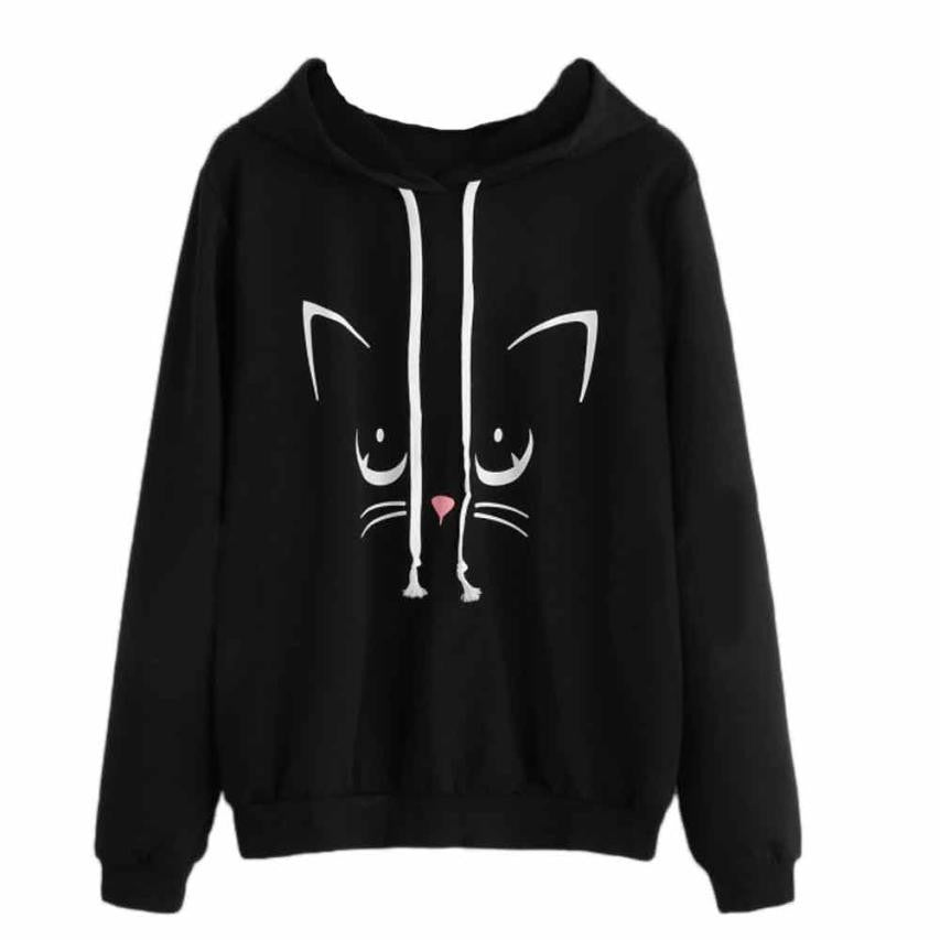 Damen Kapuzenpullover Katzengesicht Kängurutasche Norvielle - Norvielle