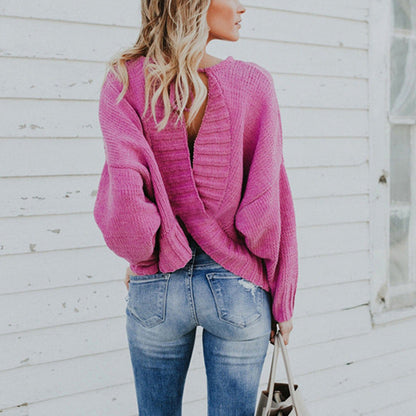 Damen Strickpullover Asymmetrisch Weite Ärmel Norvielle