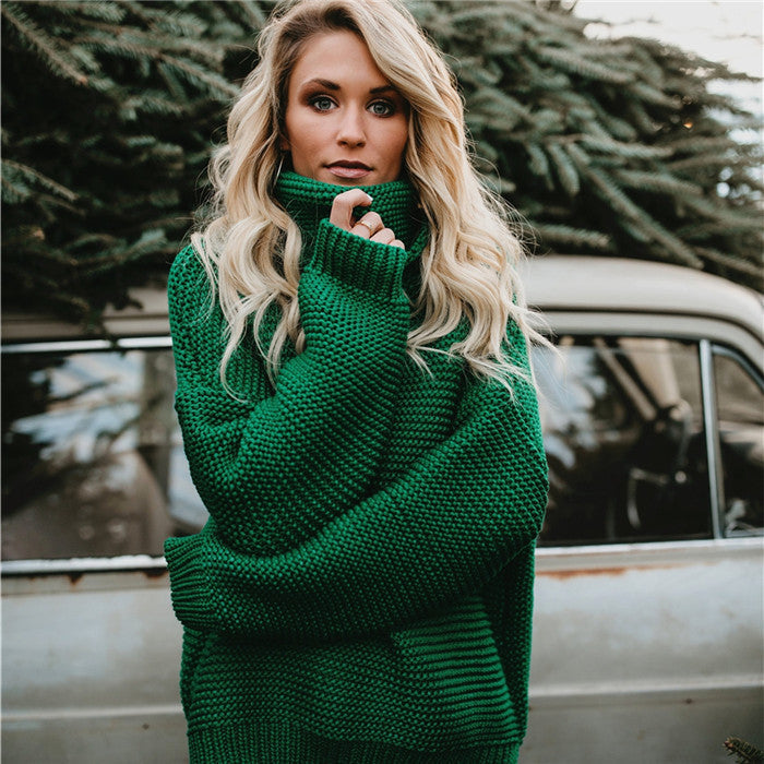 Damen Grobstrickpullover Hohem Rollkragen Extravagante