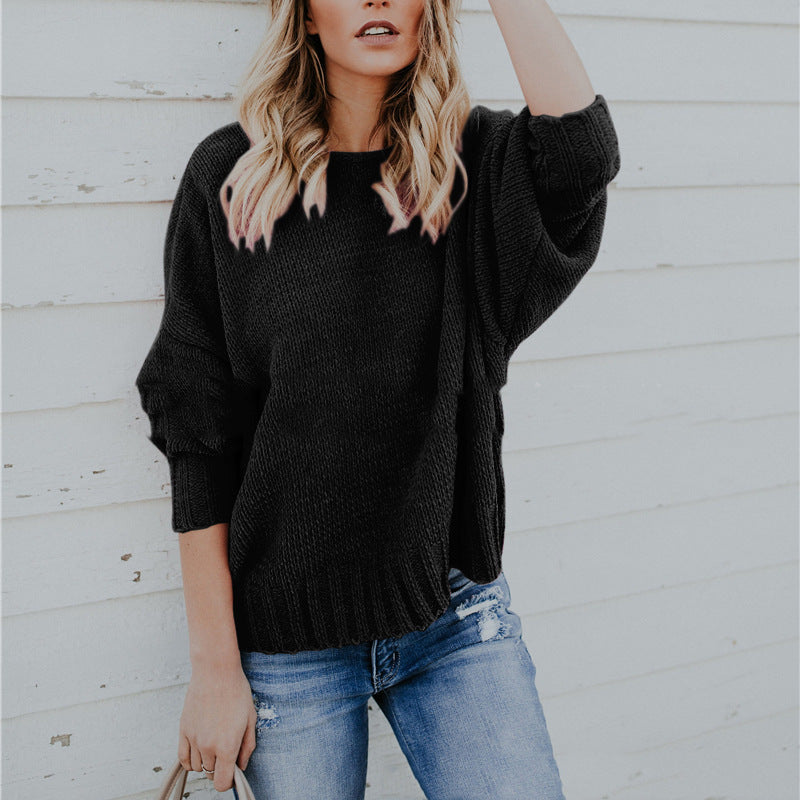 Damen Strickpullover Asymmetrisch Weite Ärmel Norvielle