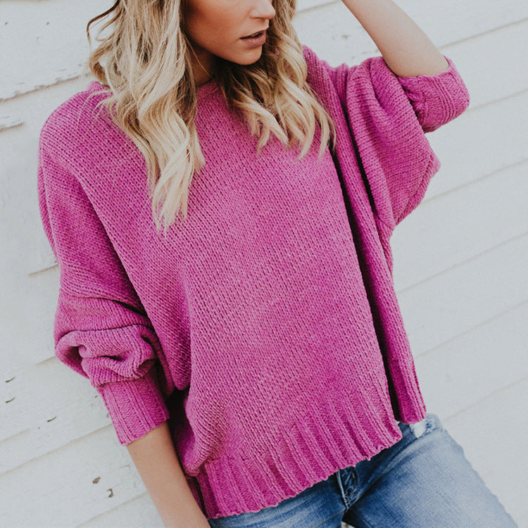 Damen Strickpullover Oversized Weite Ärmel Lässig Beige