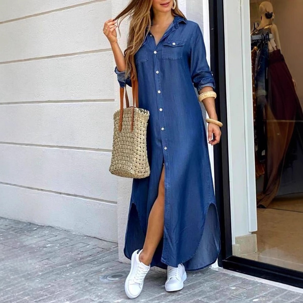 Damen Hemdkleid Modestil Baumwolle