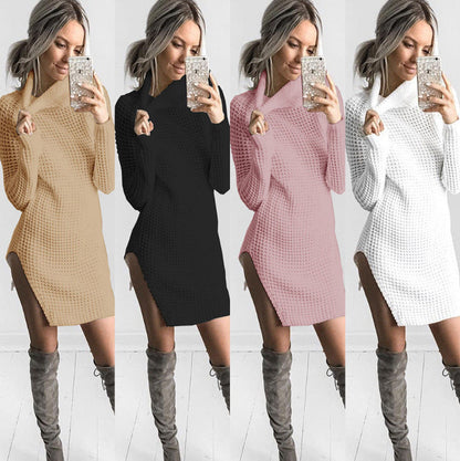 Damen Strickpullover Hochkragen Seitenschlitz Norvielle