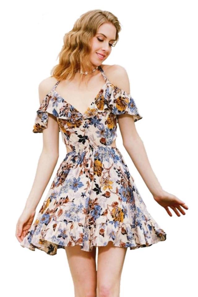 Damen Sommerkleid Rüschendesign Blumenmuster Verstellbare Träger