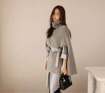 Damen Pullover Rollkragen Gürtel Norvielle