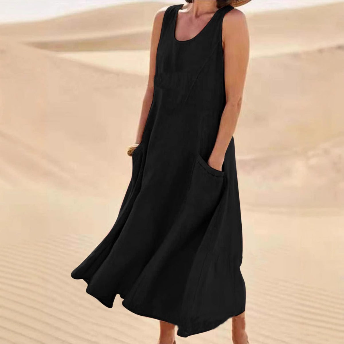 Norvielle Damen Ärmelloses Kleid Baumwolle Rundhalsausschnitt