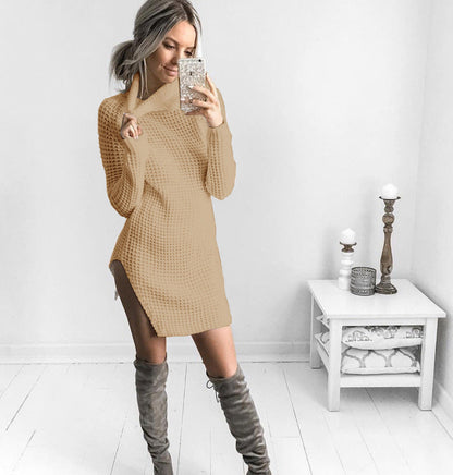 Damen Strickpullover Hochkragen Seitenschlitz Norvielle