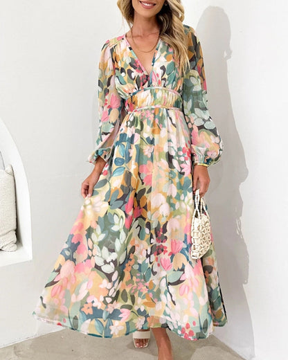 Norvielle Damen Maxi-Kleid Blumenmuster Boho-Stil