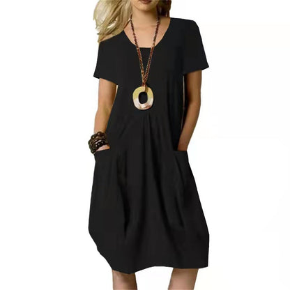 Damen Kurzarmkleid Mit Taschen