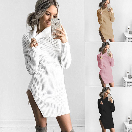 Damen Strickpullover Hochkragen Seitenschlitz Norvielle - Norvielle
