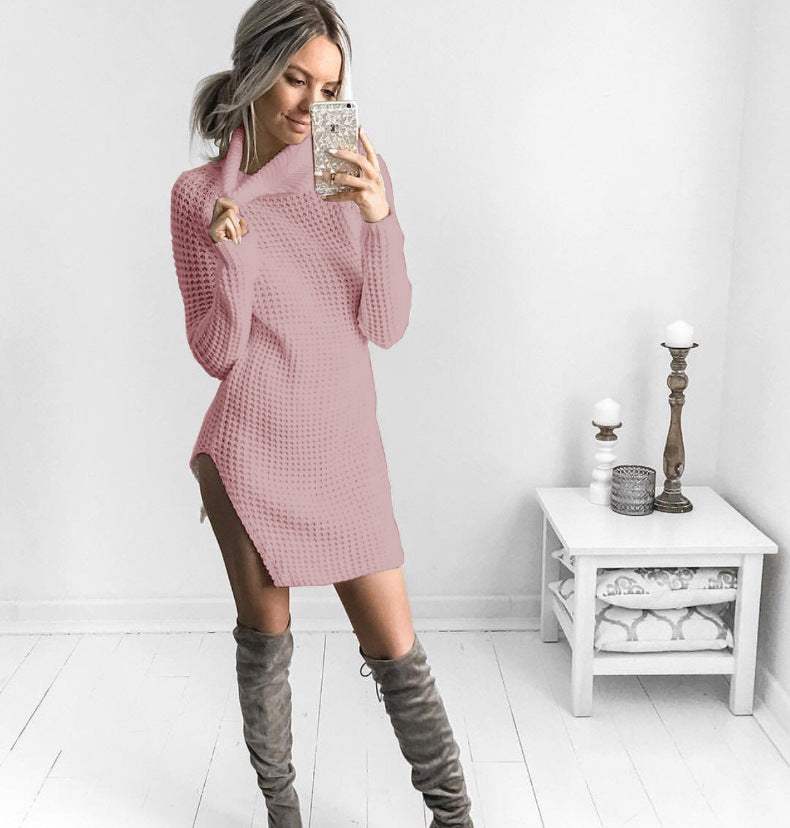 Damen Strickpullover Hochkragen Seitenschlitz Norvielle