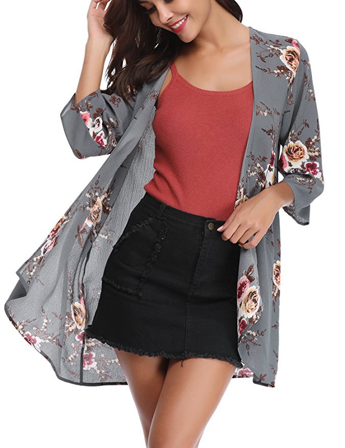 Damen Kimono-Cardigan Blumenmuster Norvielle