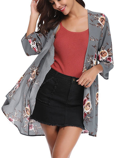 Damen Kimono-Cardigan Blumenmuster Norvielle