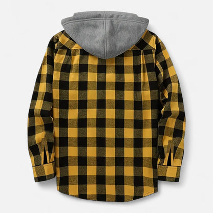Herren Karo-Hoodie mit Knöpfen und Kordelzug