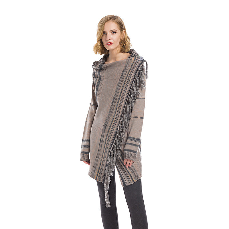 Damen Überwurf Kuschel-Fleece mit Fransen Einzigartiges Design Beige
