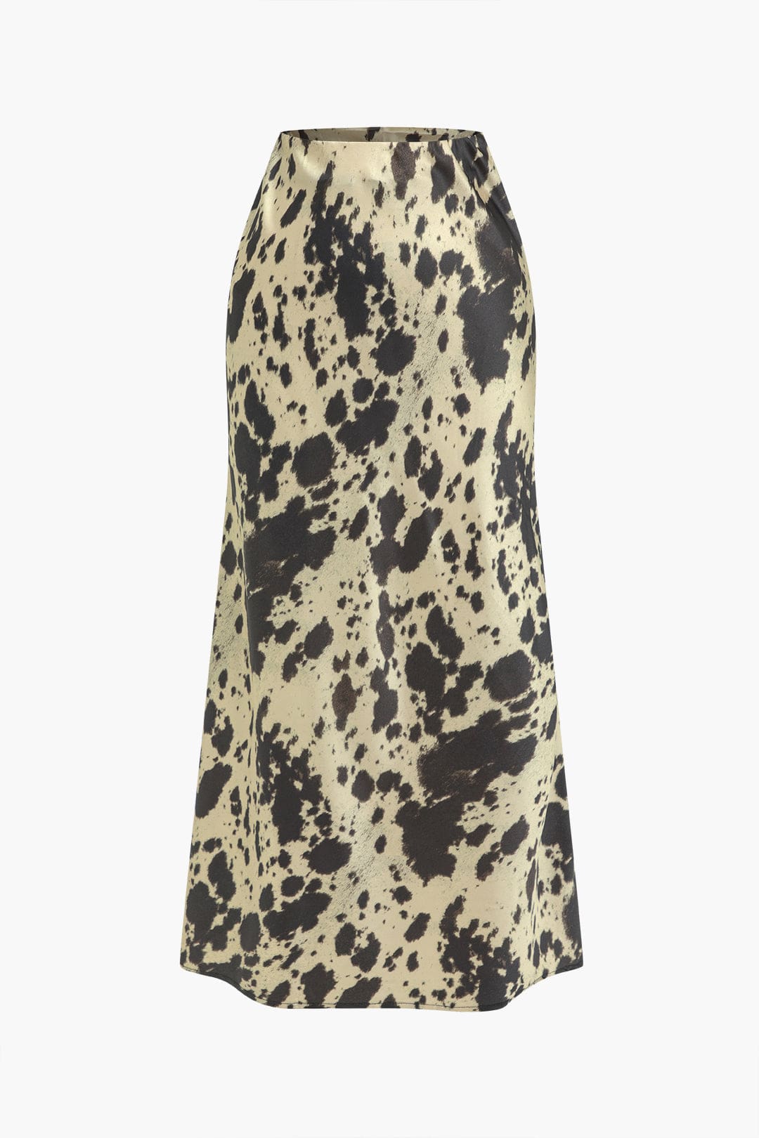 Damen Midirock Satin Kuhfellmuster Hochtailliert - Norvielle