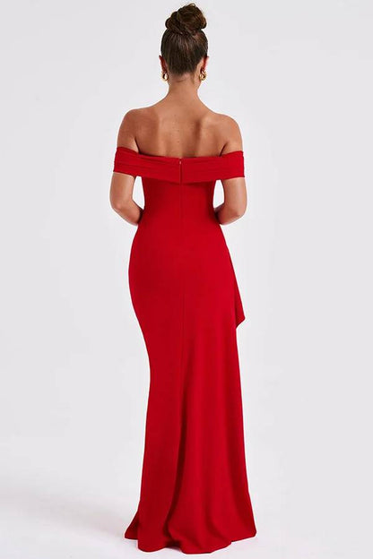 Damen Off Shoulder Maxi Kleid Hochgeschlitzt