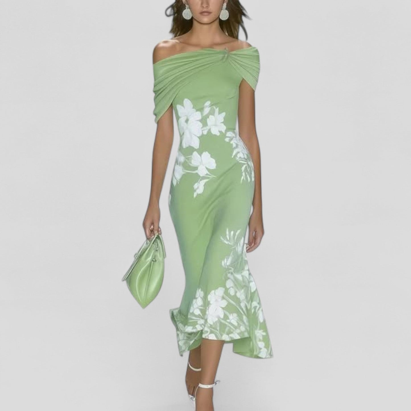 Damen Blumen Off-Shoulder Midi Kleid - Norvielle