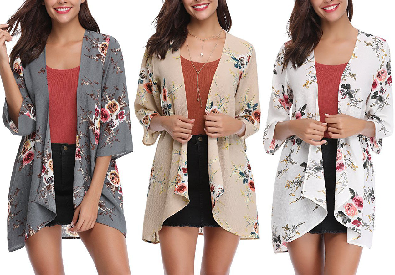 Damen Kimono-Cardigan Blumenmuster Norvielle - Norvielle