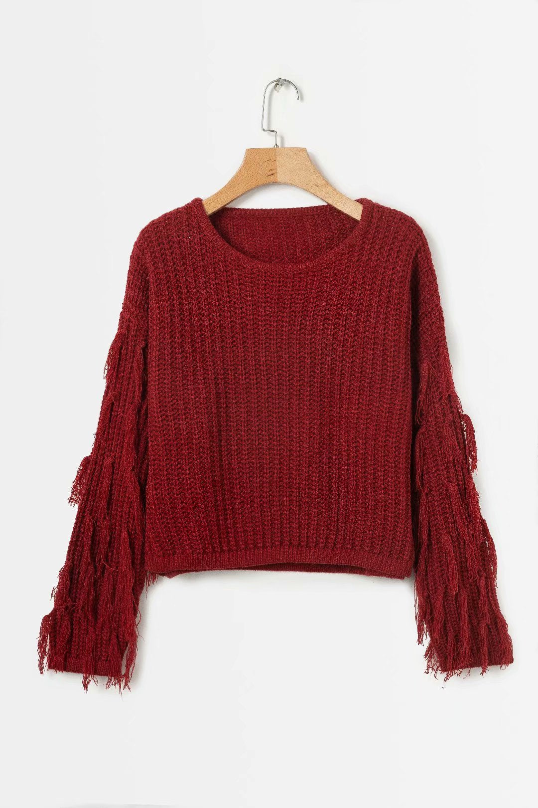 Damen Grobstrickpullover Fransige Ärmel Norvielle