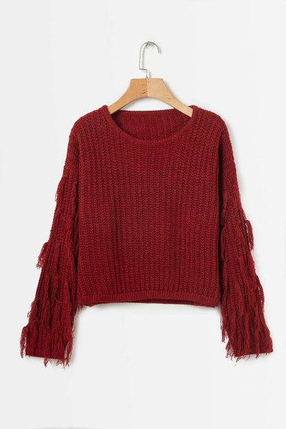 Damen Grobstrickpullover Fransige Ärmel Norvielle